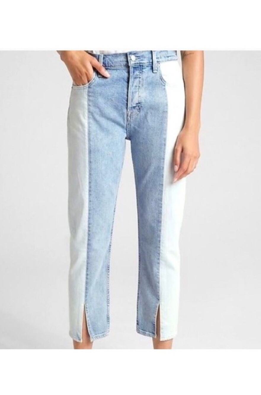 GAP Women High Rise Straight Blue/White Colorblock 90s light 5Pocket Jean Sz 27